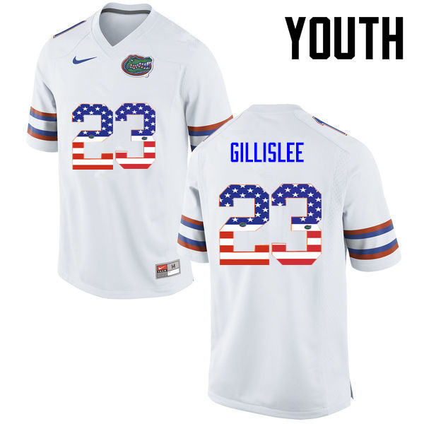 Youth Florida Gators #23 Mike Gillislee College Football USA Flag Fashion Jerseys-White - Click Image to Close